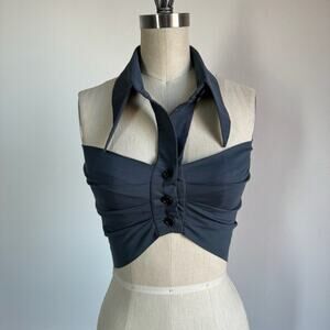 Vintage ROMEO GIGLI Blue Strapless Crop Top w/ Halter Neck